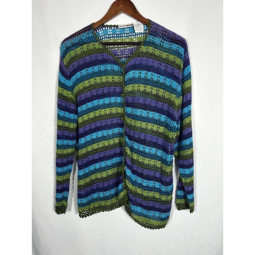 Vintage Crochet Open Knit Button Cardigan Size L 90s Boho Fairy Grunge Phoebe